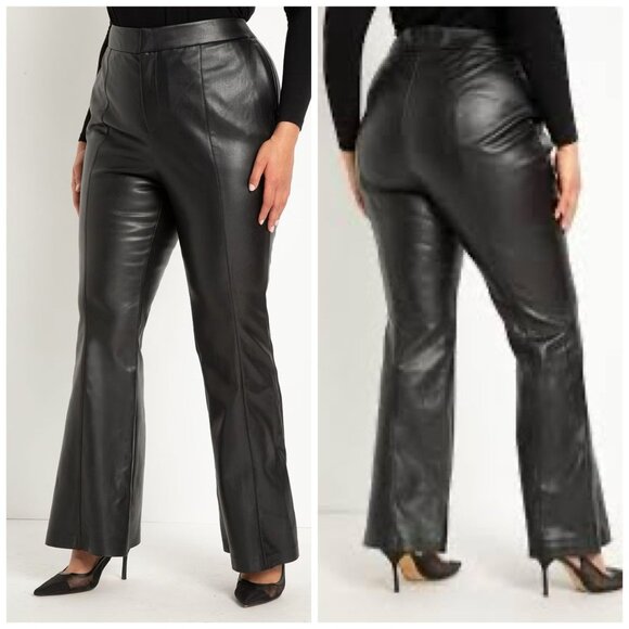 Eloquii Vegan Leather High-Waist Flare Leg Trouser Pants Black Women's Size 18 - Picture 1 of 10